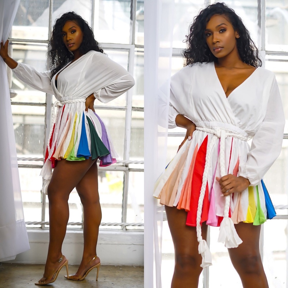 White Dress with Rainbow Pleats